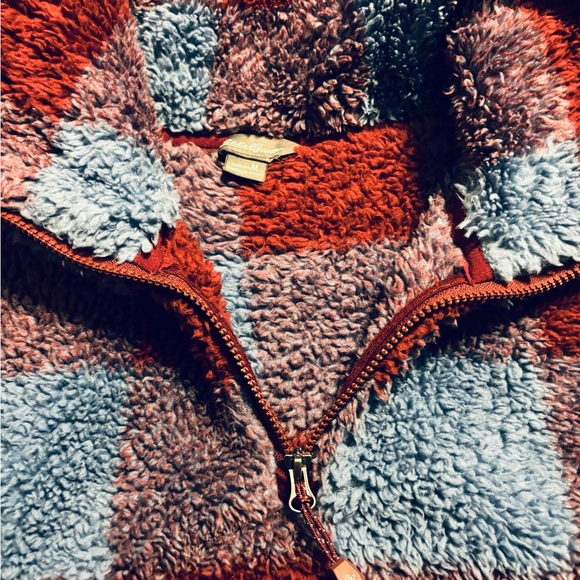 EDDIE BAUER Plaid Fleece Mock Neck Pullover, Size Medium - Picture 4 of 7